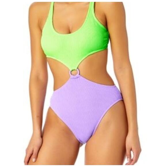 Salt & Cove Juniors' Colorblocked One-Piece Monokini, Mint Lavender - Picture 1 of 5